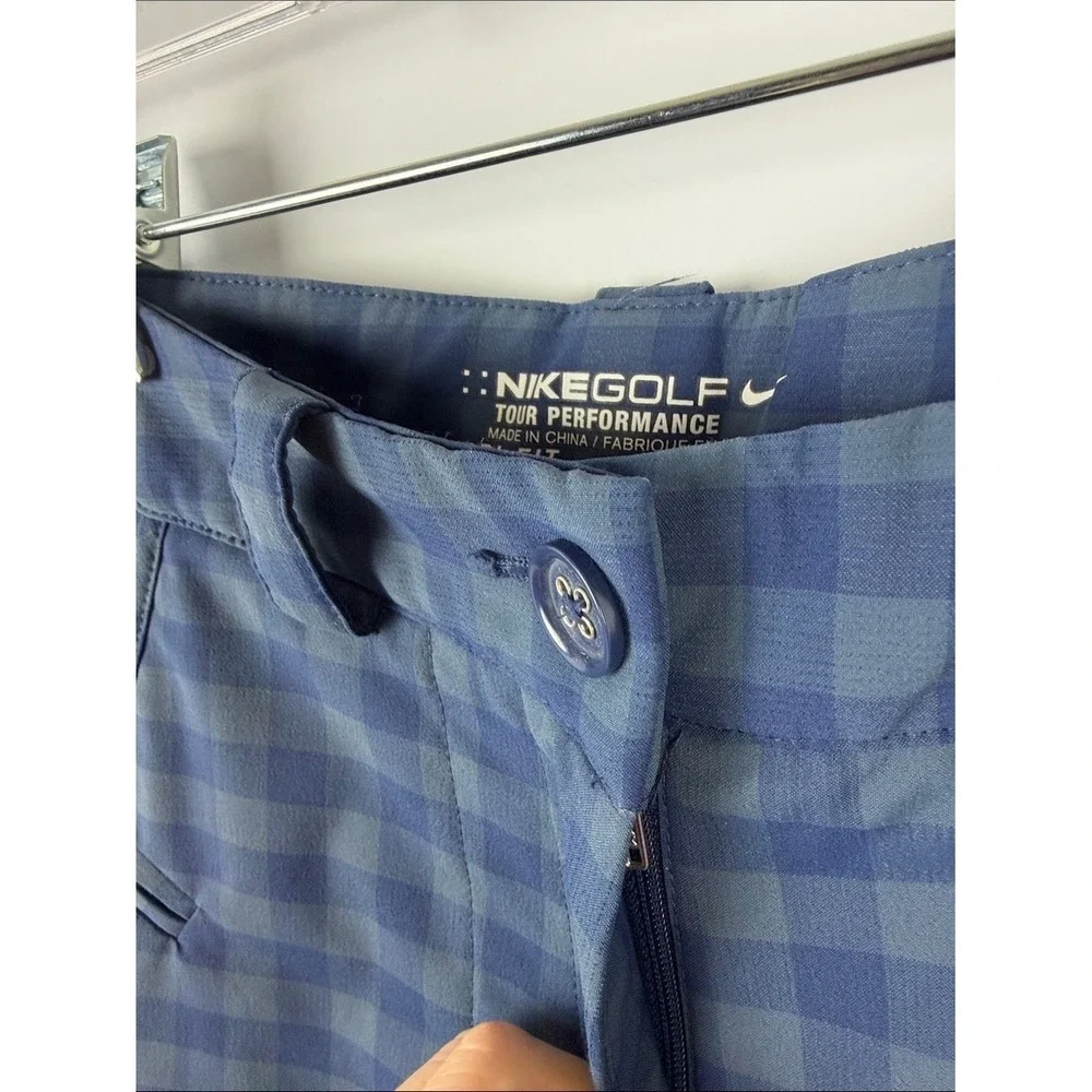 Nike Golf Tour Performance Dri-FIT Blue Check Plaid Golf Bermuda Shorts Womens 0